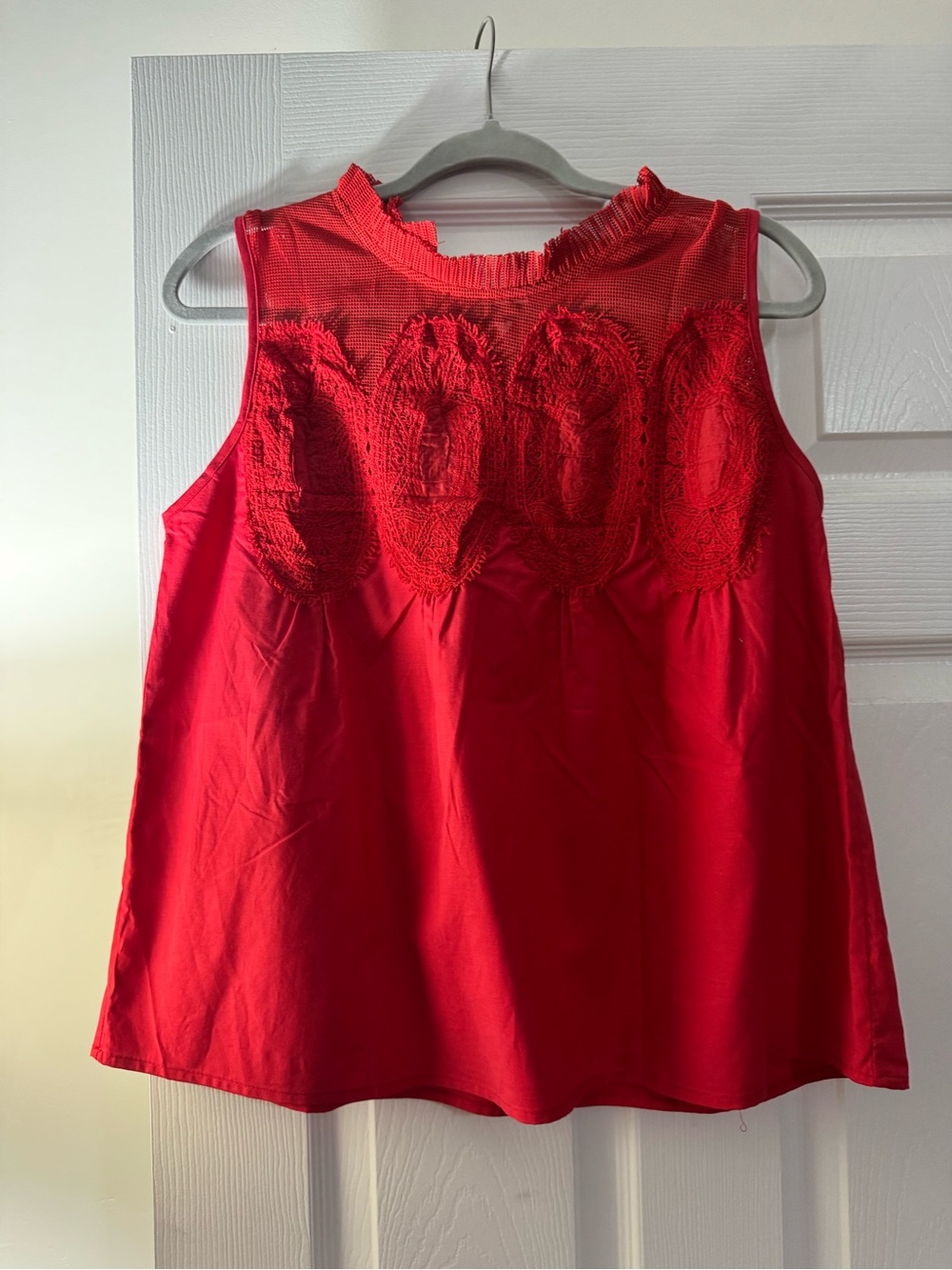 Amazon Red Sleeveless Crochet Yoke Top